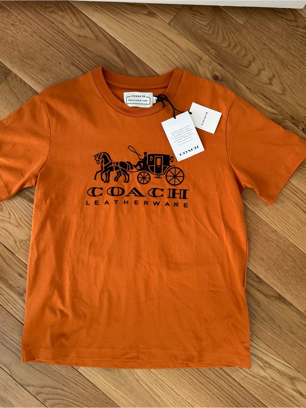 Coach Orange Short Sleeve Embroidered  Logo Tee Organic Cotton NWT, Size M